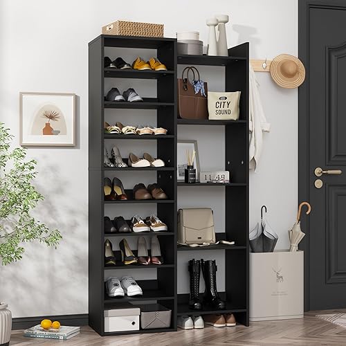 Miniatura 5 de Zapatero de 14 niveles (2 juegos), organizador de zapatos moderno de 60 pulgadas de alto, armario de almacenamiento de zapatos con cubos abiertos,