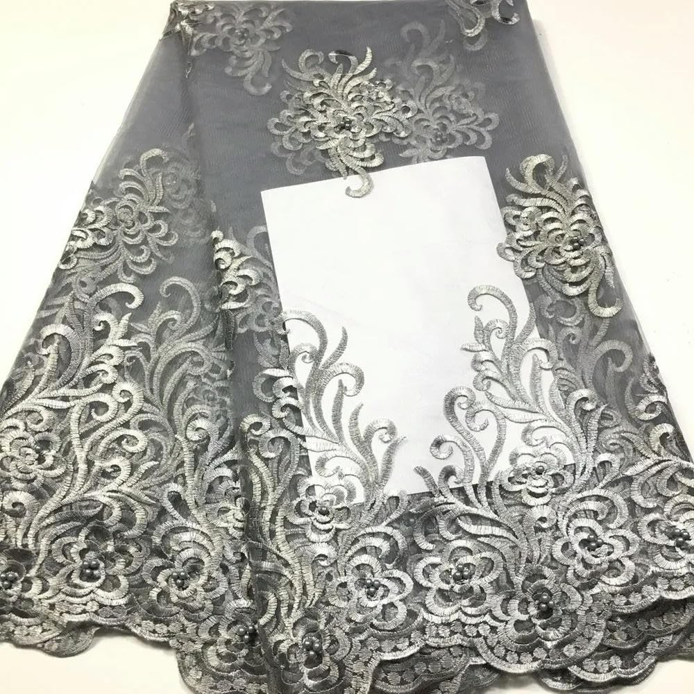 Gold African Lace Fabric Beaded Nigerian Lace Fabrics for Wedding Women Dresses French Tulle Lace Fabric