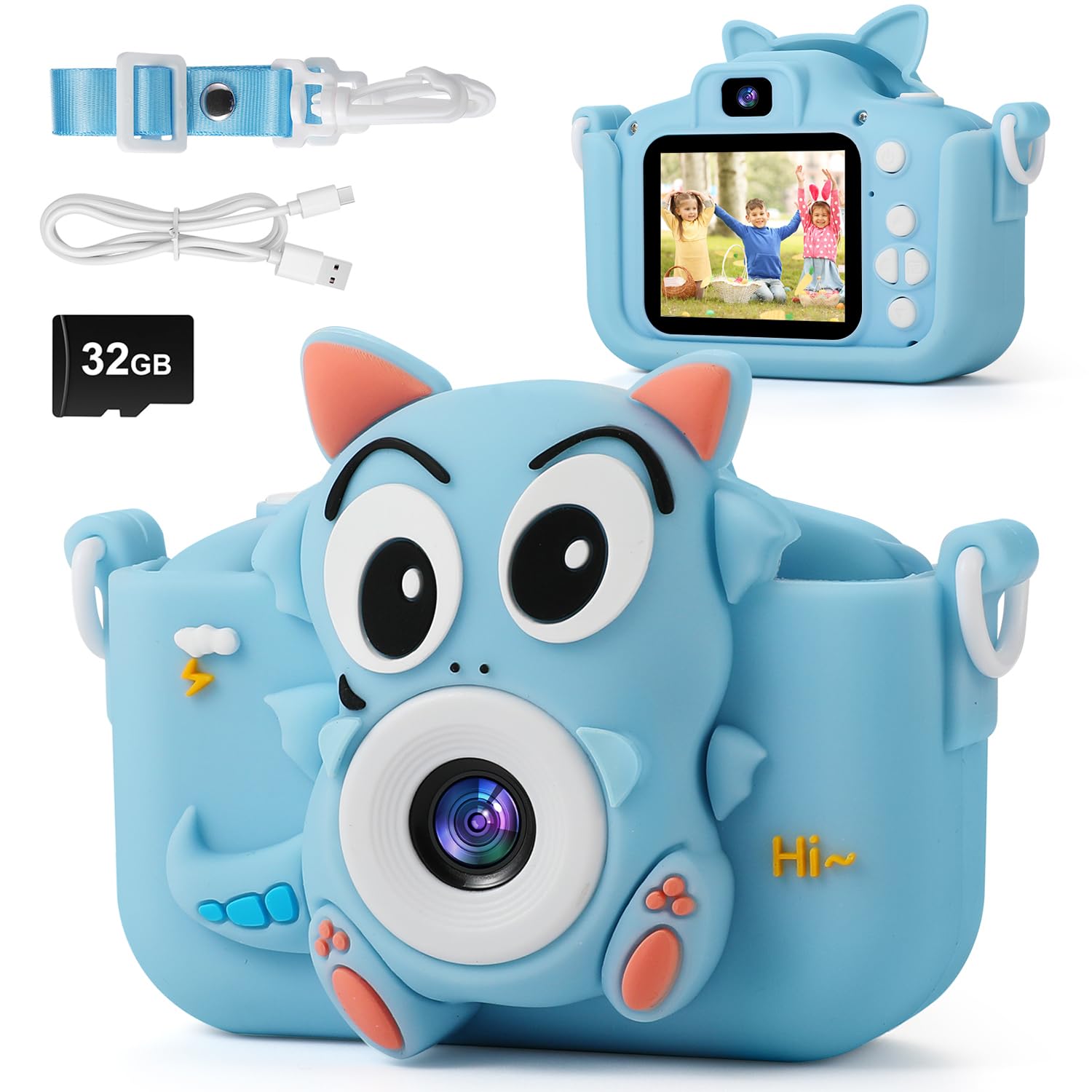 FIVAVA Digitale Kamera für Erwachsene- 2,0 Zoll HD-Display-1080P Videoaufnahme-Selfie-Modus Blau Dinosaurier