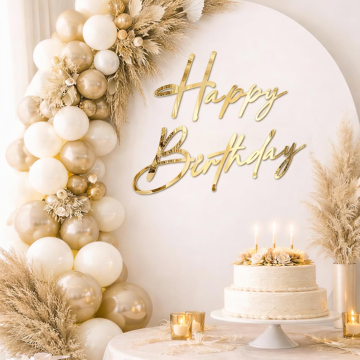 Happy Birthday Acrylic Mirror Sign, Large Backdrop Decor for Balloon Arch