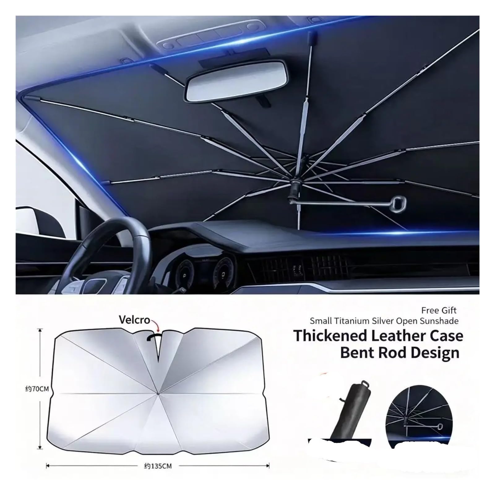 Frontscheibenabdeckung Auto Auto-Sonnenschutz Frontscheiben-Visier Einziehbar Leicht Zu Verstauen Tragbarer Sonnenschutz Wärmedämmblock(Trumpet Titanium SIL)