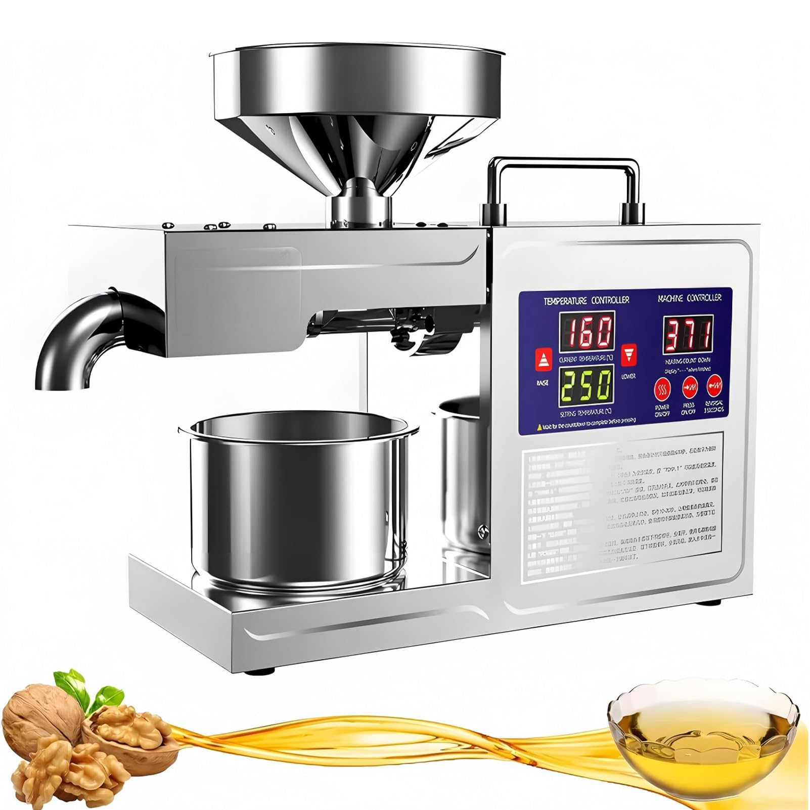 PweKzxt 800W Cold Press Oil Machine, 800W Stainless Steel Oil Expeller, 6-12kg/h Output,Quiet Commercial Grade Oil Press with Dual Hot & Cold Modes,for Peanuts,Sesame Seeds