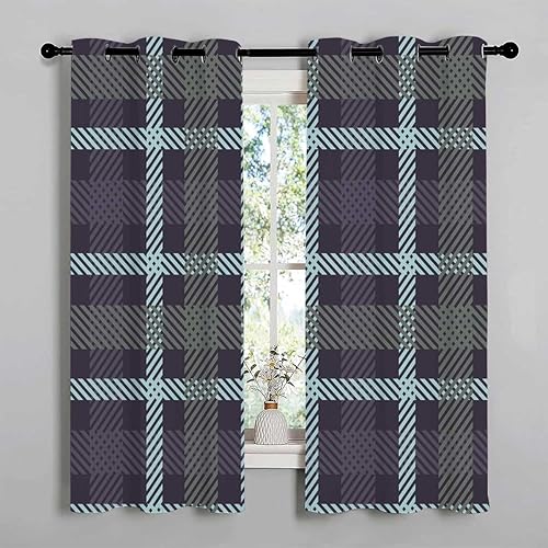 Miniatura 2 de Cortinas De Cocina Modernas Dark Plaid Door Soundproofing Blanket Pantry Curtain 55Inch Width by 45Inch Length,2 Panels