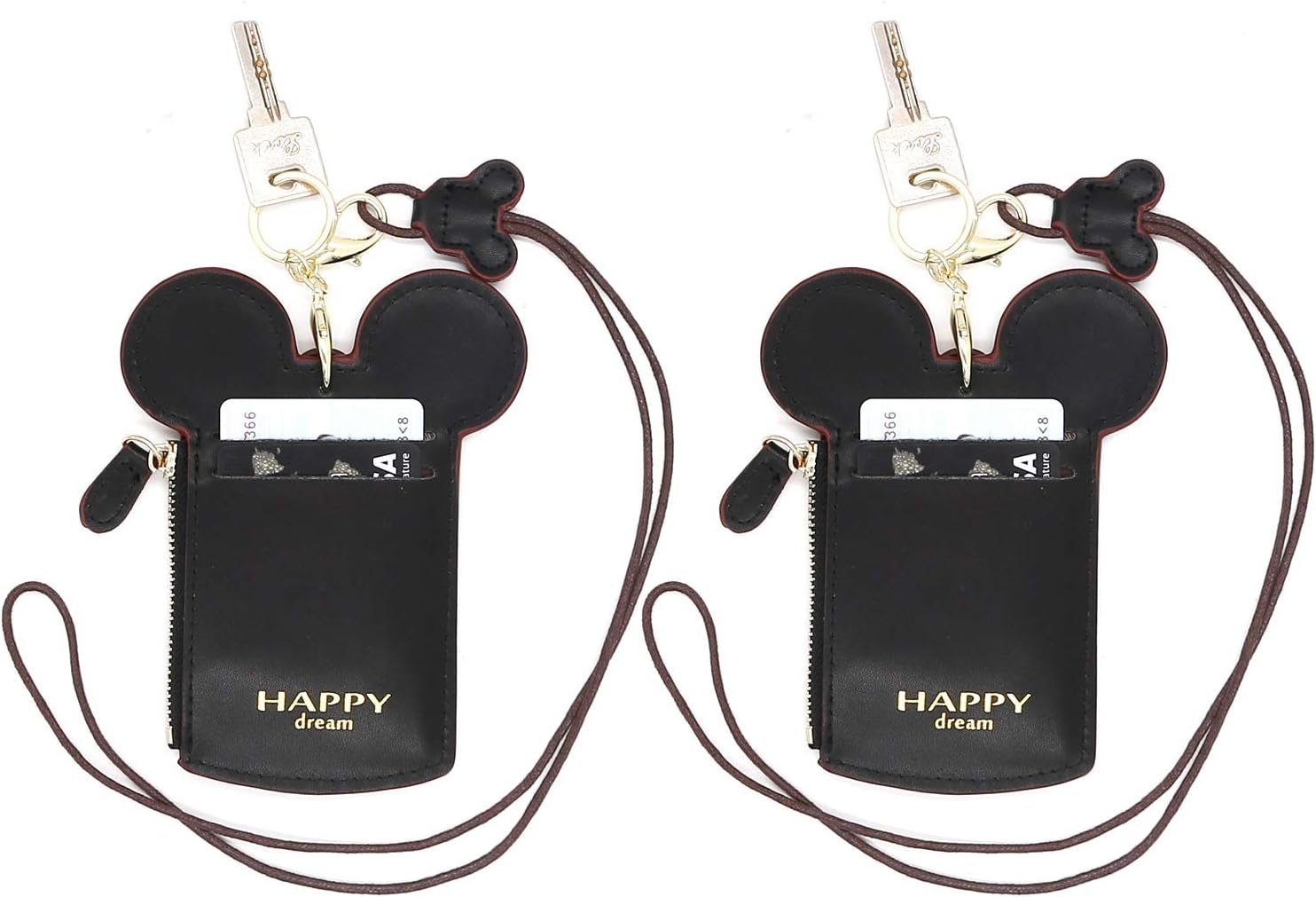 QiMing Mouse Ears Card Holder,PU Lovely Lanyard Family Toys for Girl Woman image 2