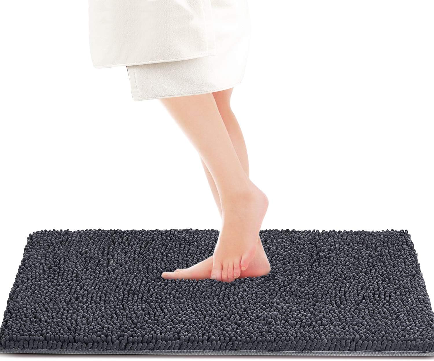 KMAT Bath Mat Chenille Bathroom Rug Non Slip Plush Soft Bath Rug for Bathroom,Quick Absorbent Shower Mat Floor Mat Machine Washable (30" x 20",Gray)