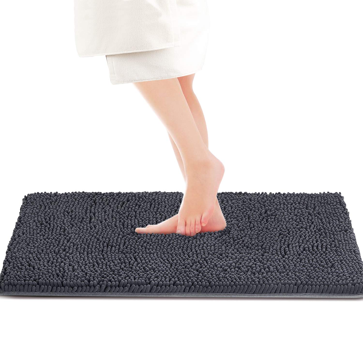 KMAT Bath Mat Chenille Bathroom Rug Non Slip Plush Soft Bath Rug for Bathroom,Quick Absorbent Shower Mat Floor Mat Machine Washable (30" x 20",Gray)