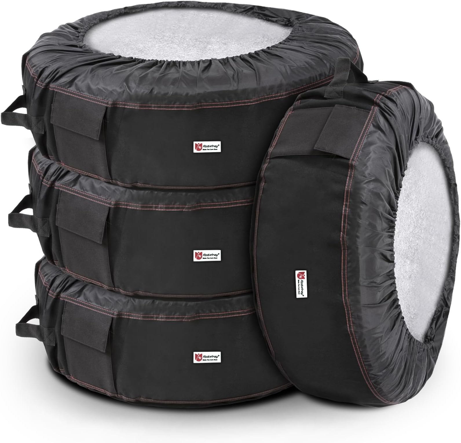 Rosefray Tire Cover, Tire Bag, Tire Tote, Set of 4, Includes 4 Felt Pads, Tire Storage, Tire Storage, Outdoor, Compatible Tires: Approx. Diameter 21.7 - 31.5 inches (55 - 80 cm), Black for Cars (15, 16, 17, 18, 19, 20, 21 inch)