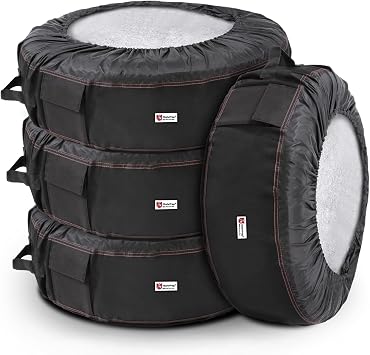 Seasonal Tire Totes, Spare Tire Cover, Portable Winter Wheel, Handle for Easy Transportation, Fits Tires Tire Diameters 21  to 31.5 , Set of 4 Bags Black