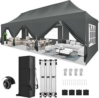 COBIZI 10x30 Pop Up Canopy Party Tents for Parties Waterproof Outdoor Event Shelter with 8 Sidewalls Camping Commercial Wedding Portable Easy to Set up Gazebo Tent for Backyard, Grey