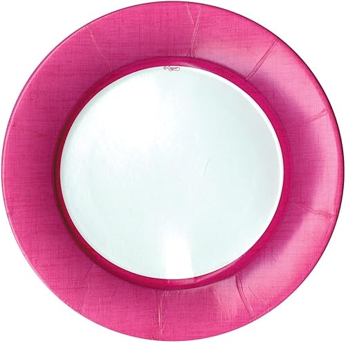 Caspari Platos llanos de papel con borde de lino en fucsia, paquete de 8