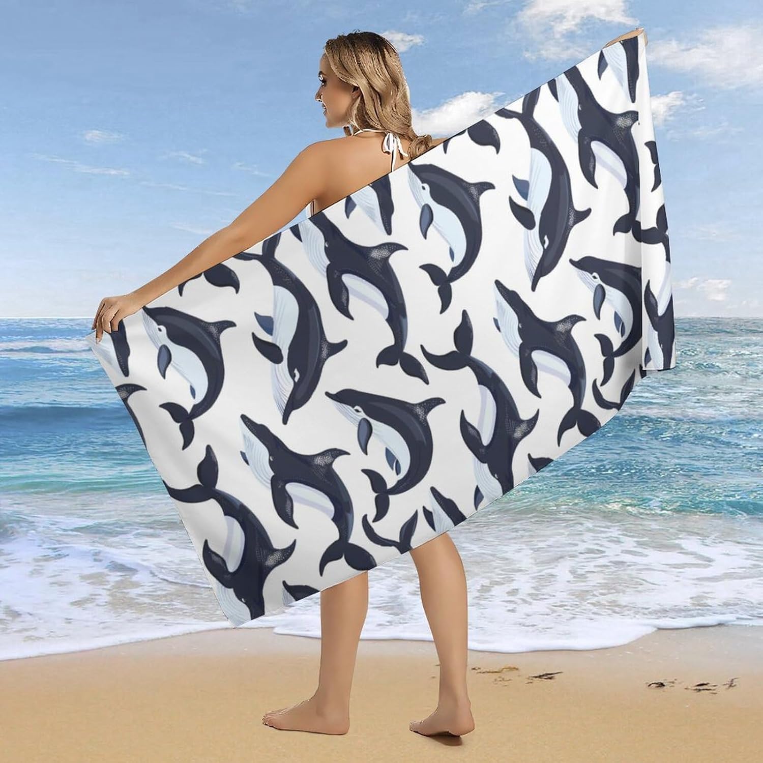 Orca Whale Bath Towel Beach Towels Quick Dry Oversized Bath Blanket Highly Absorbent Towel for Women Men 160x80cm