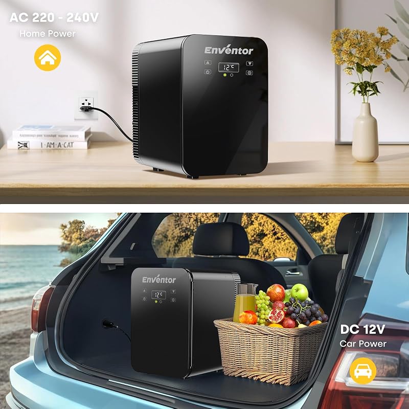 Enventor 10L Mini Hűtőszekrény Fűtéssel, Autós Hordozható Hűtő 12V/220V, Szobai Kozmetikai Hűtőgép