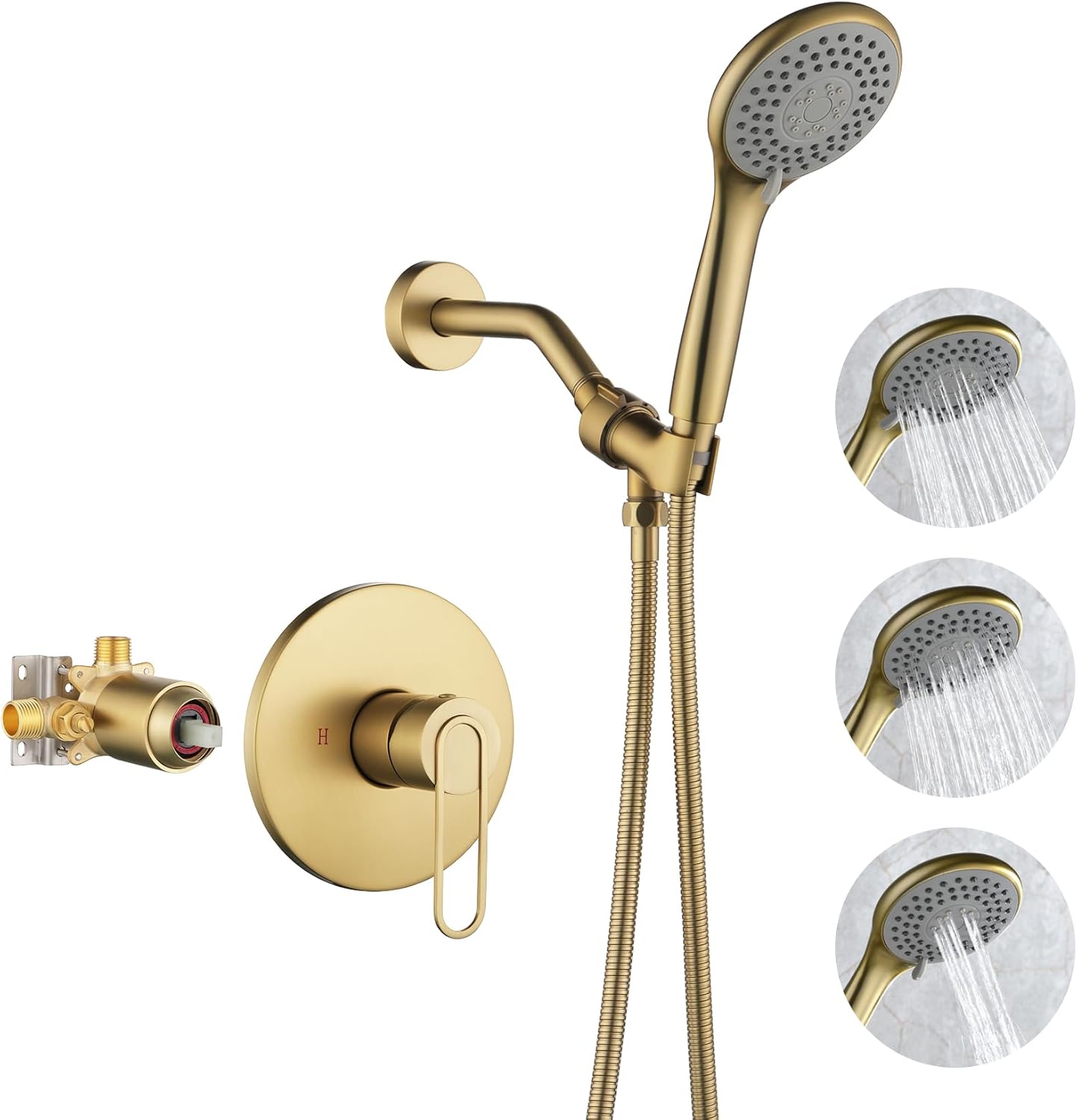 Taplong Brushed Gold Shower Kit - Single-Handle Shower Faucet with Valve, 3 Modes Handheld Shower Head, Shower Trim Kit Durable Shower Fixtures -TP048BG
