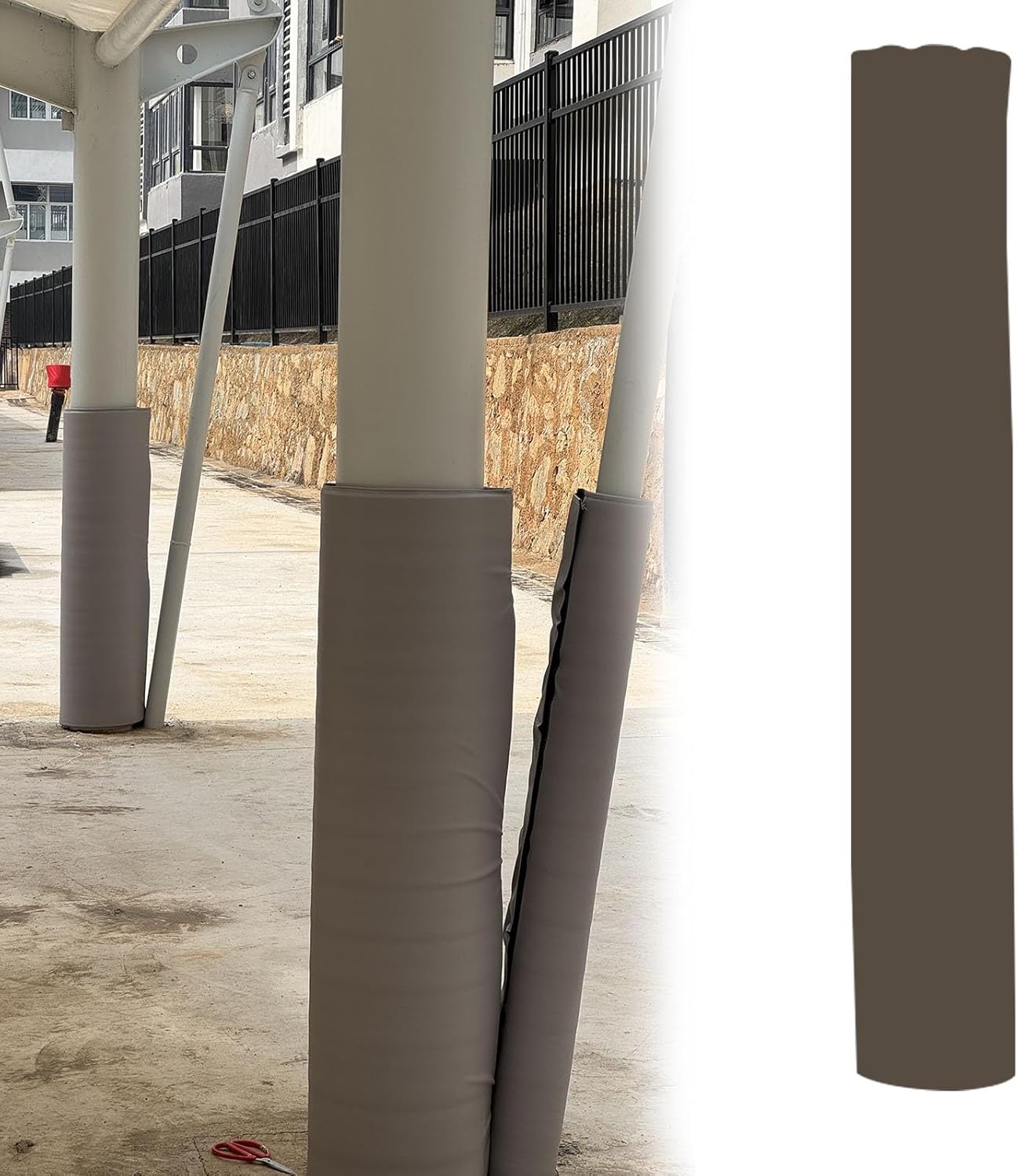 All-Weather UV-Resistant Basketball Hoop Protector, Durable Padding Cushion for Gym, Parks & Sports Clubs, Weatherproof Pole Padding (Brown, Dia 114mm)