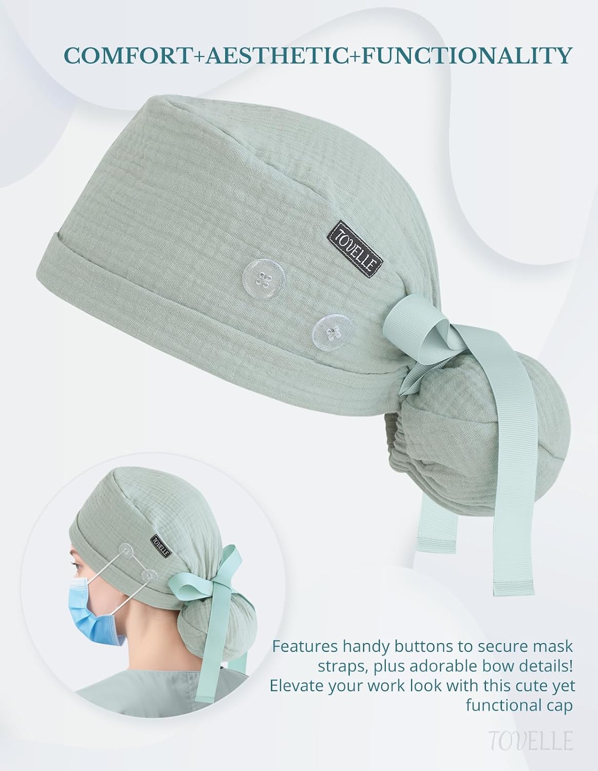 Ponytail Scrub Cap for Women Cotton Surgical Cap with Buttons