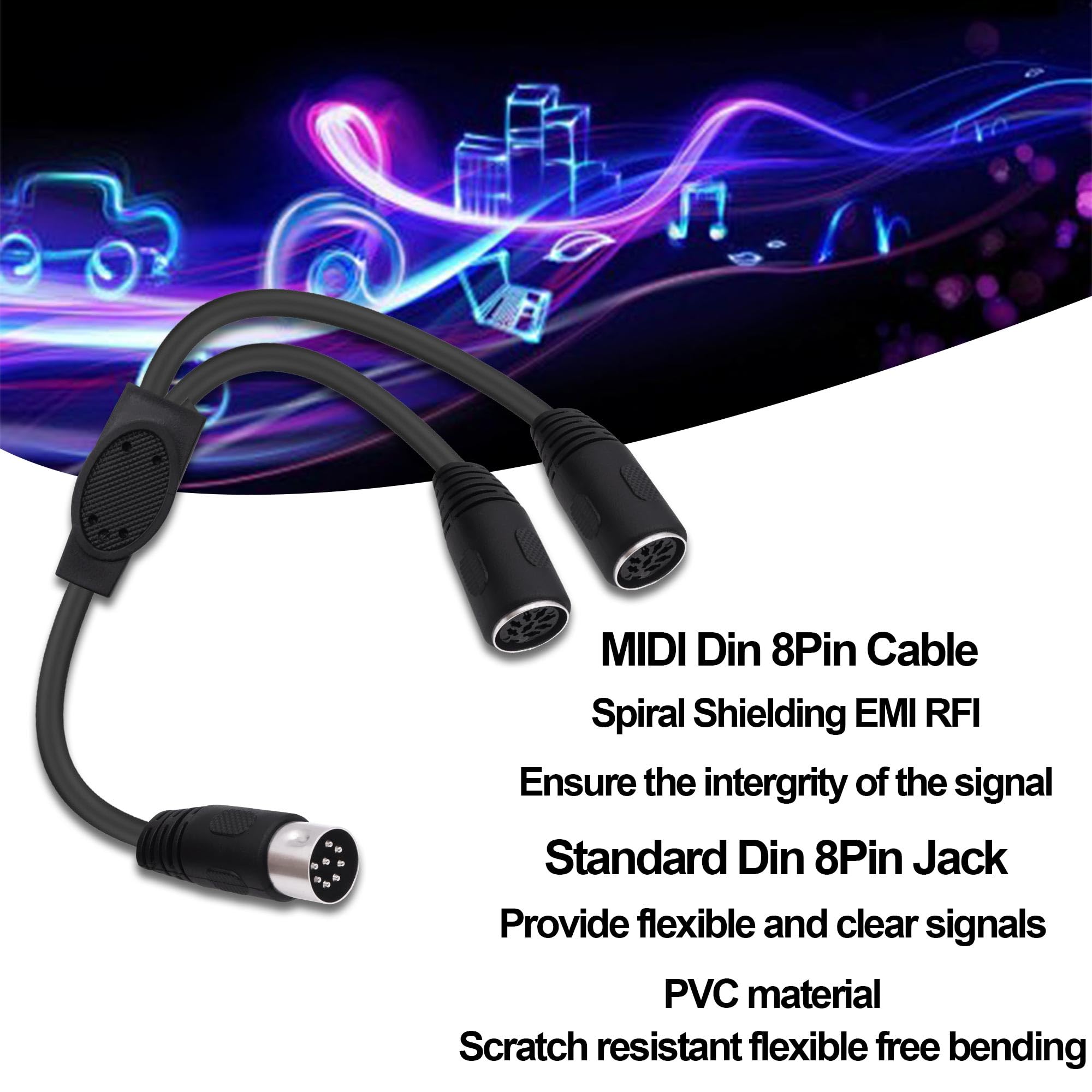YARCHONN DIN 8 Pin MIDI Splitter Y Cable Adapter 8pin DIN 1 Male to 2 Female Extension Cord Wire for MIDI Keyboard Electric Piano TV Monitor Projecto-30cm/11.8in - Image 4