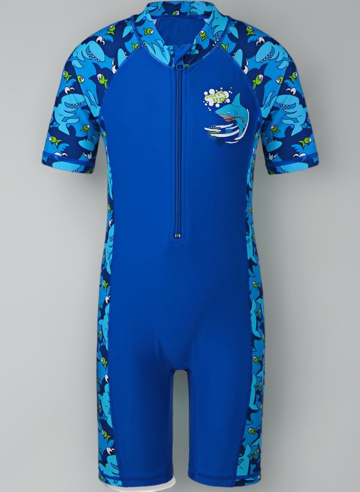 Boys Swimming Short Sleeve Swimsuit 3-12Y Kids One Piece Swimwear Navy Sun Protection 50+ Swim Clothes UPF Warm Sportwear Costume Summer Surfing