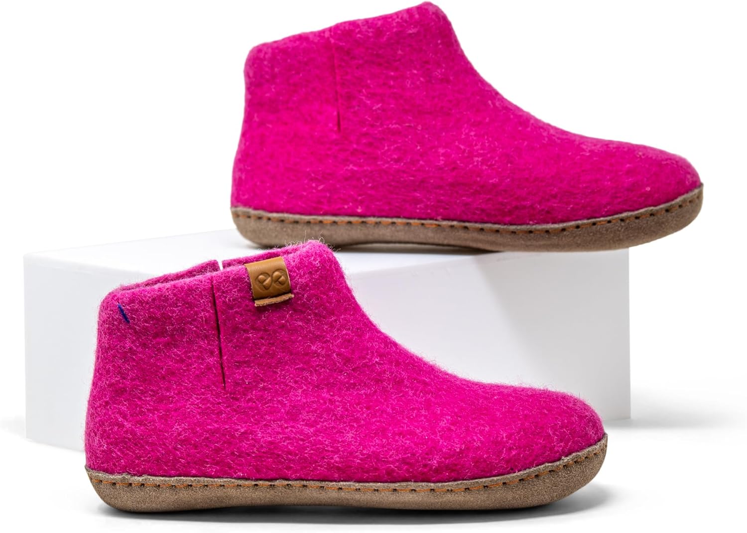 Designed in Denmark | Hand-Made in Nepal | Women's Everest Ankle High Wool Slippers with Leather Soles