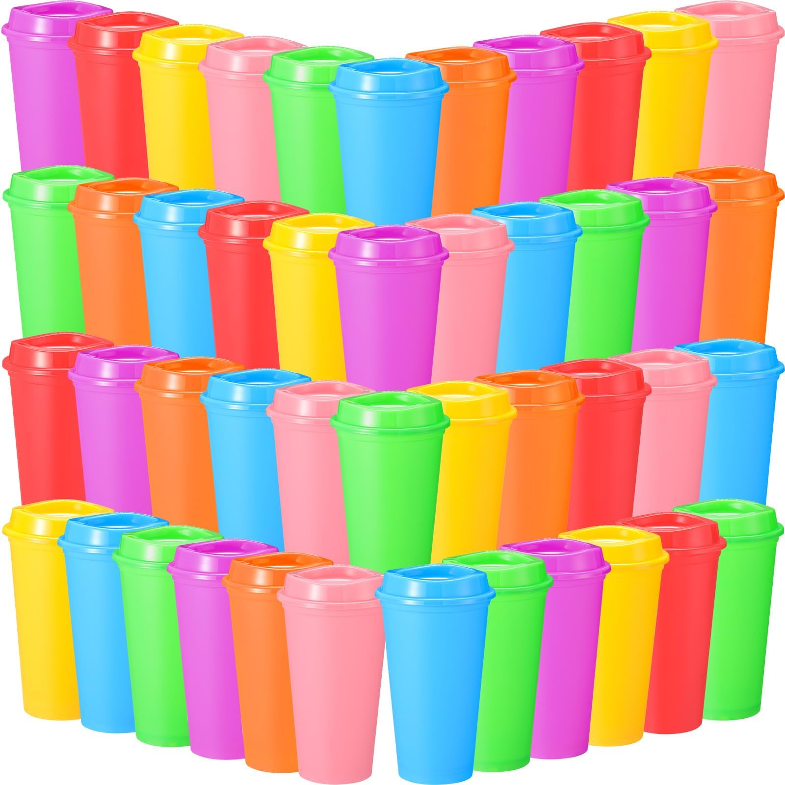 45 Pack 16 oz Reusable Coffee Cups with Lids Water Bottle Iced Coffee Travel Mug Portable Plastic Tea Tumblers Bulk for Hot and Cold Drinks Birthdays Party (Fresh,Classic)