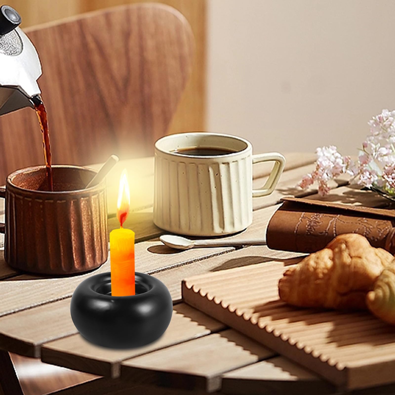 Toyvian 3 Piezas Candelabro de Cerámica Negro Moderno para Mesa de Comedor