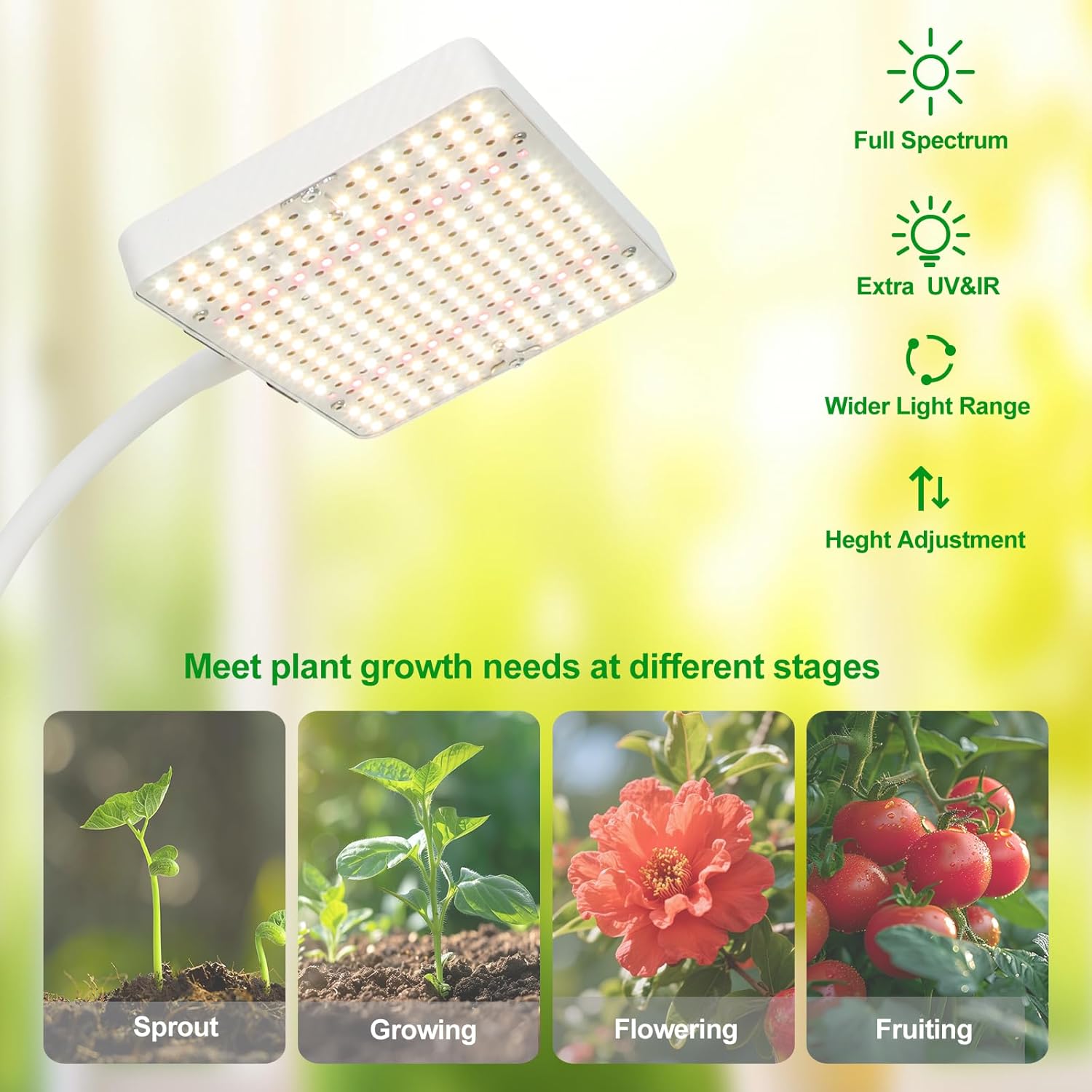 2Head Floor Lamp Grow Light, Bright and Big Coverage Grow Light with Stand for Indoor Tall Plants, Bonsai Tree, 4/8/12/16/20H Timer, 50 Watt Power Draw, NO Need Adapter, 24"-76" Height