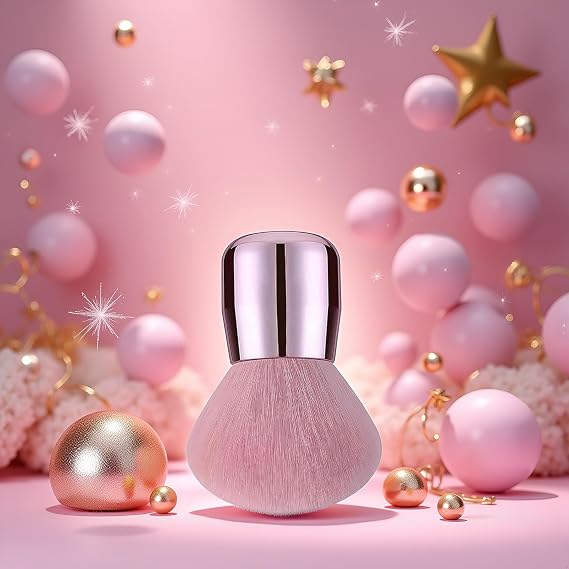 Pink Mini Makeup Blush Brushes, Small Travel Mushroom Head Foundation Brush, Kabuki Brush for Mineral Powder Contouring Cream or Liquid Cosmetics Face Brushes