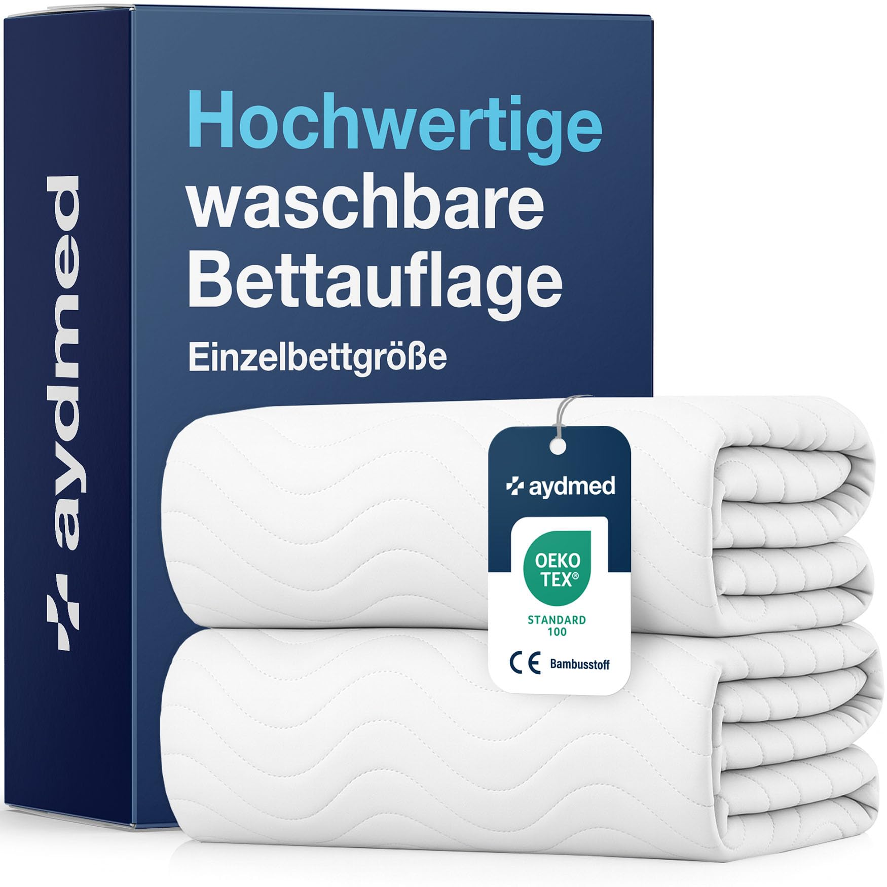 2 x AYDMED Premium-Bettunterlagen aus Bambus, waschbar, gegen Inkontinenz mit Einstecklaschen | Für Einzelbetten | Wiederverwendbare, wasserdichte Bettnäss-Auflagen für Erwachsene, Kinder und Babys