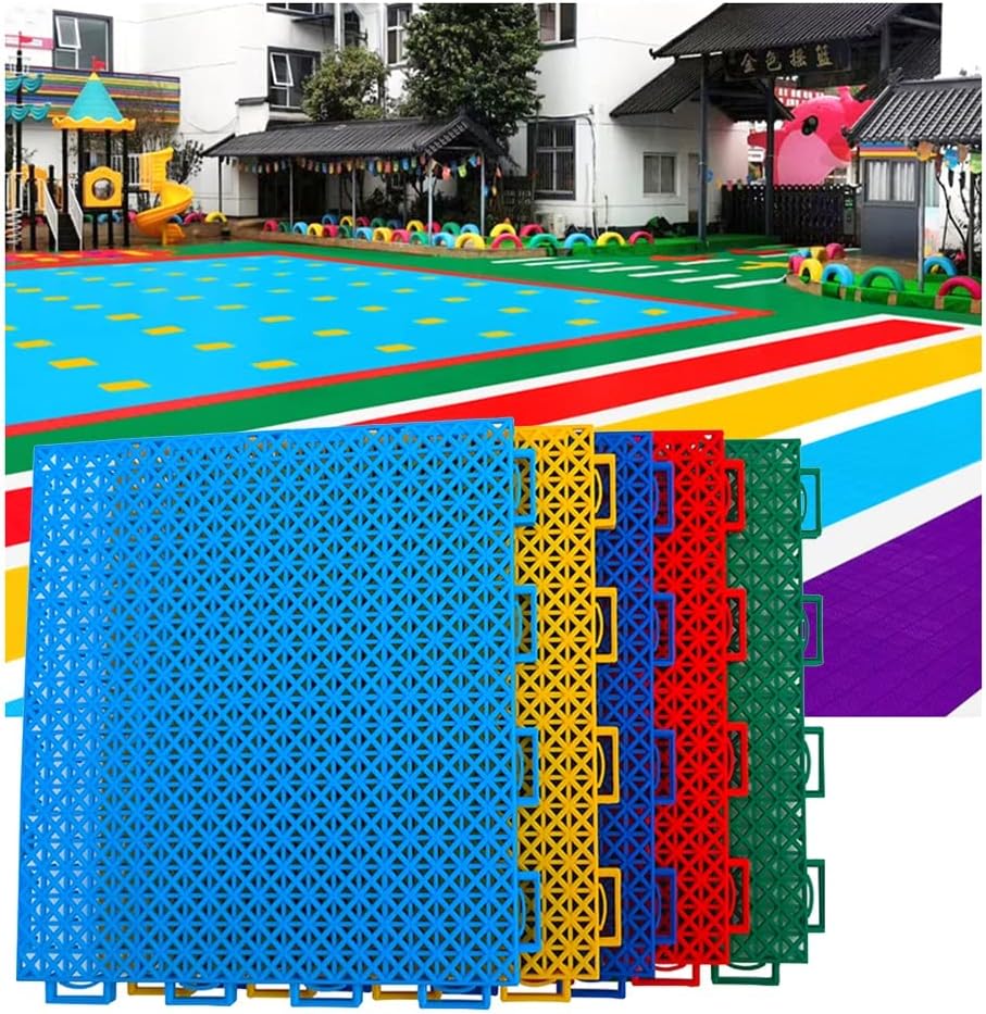 Floor Tiles 25CM Outdoor Modular Interlocking Floor Tiles, Kindergarten Stadium Non-Slip Wear-Resistant DIY Color Puzzle Sports Floor,Red-16PCS