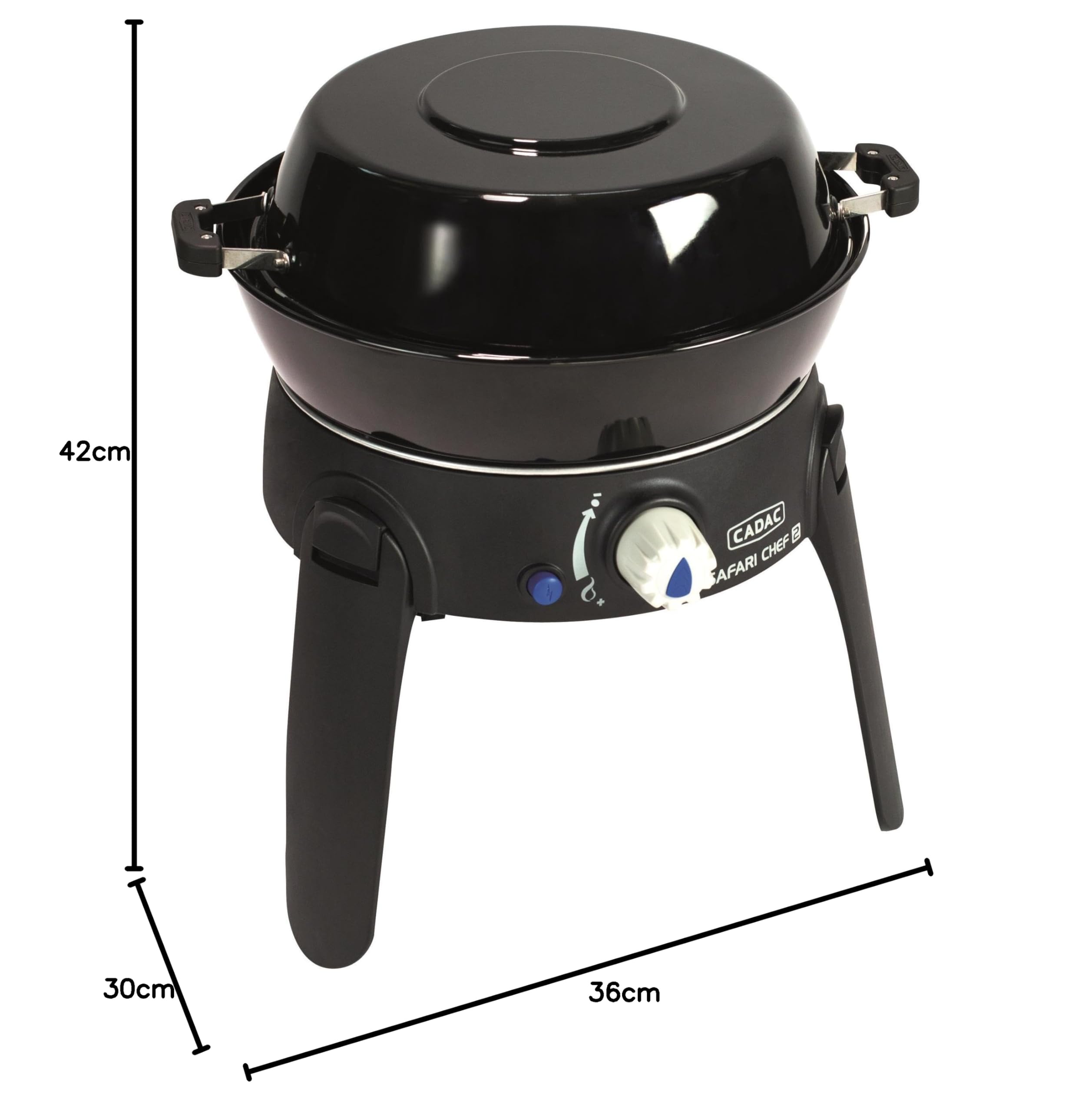 CADAC Safari Chef 30 LP - Lite 28-37mBar - Comprend un support de poêle, une grille de barbecue, une poêle - couvercle et un sac de transport pratique. - Noir - Barbecue