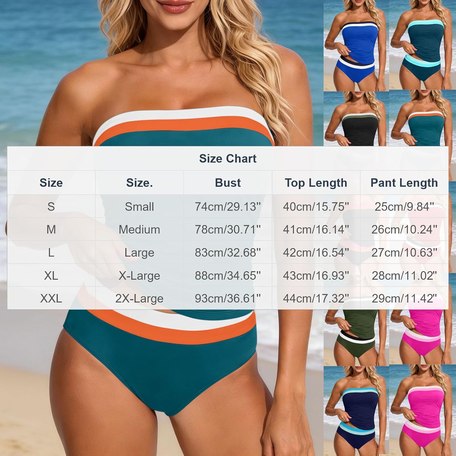 Tankini Swimsuits for Women 2 Piece Swimsuit with Shorts Strapless Pull on Briefs Modest Summer Full Coverage Swimming Wear