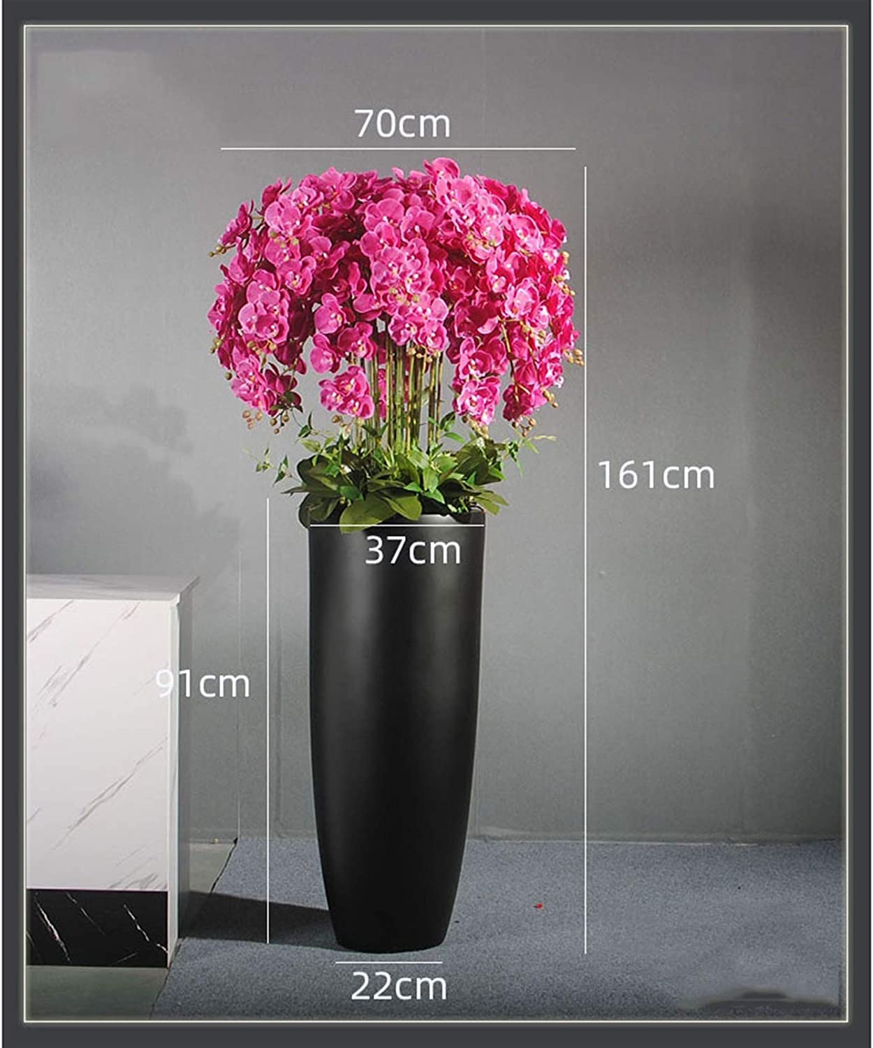 HRTC Ramo de arreglo de Flores de Phalaenopsis Artificiales Grandes con jarrón Negro, decoración de Flores Artificiales, orquídeas de imitación para Interiores