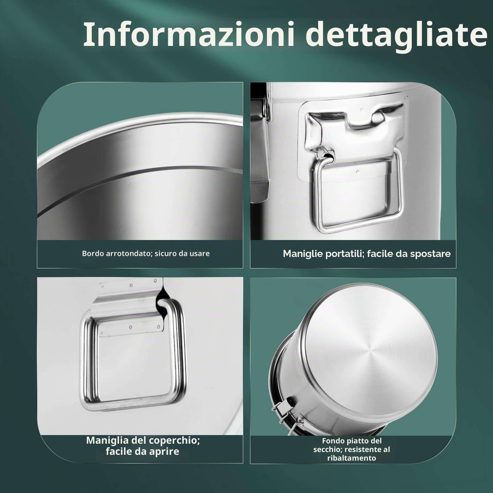 contenitore ermetico in acciaio inox 6/12/21/33 l, per cereali e conservazione alimenti in cucina