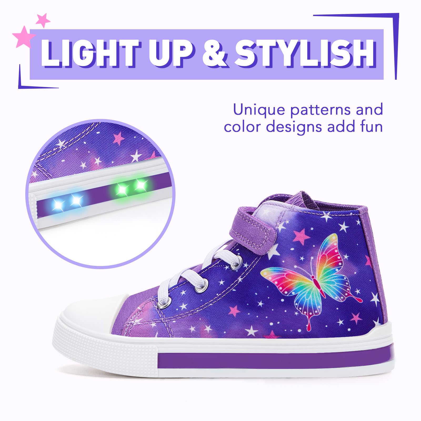Scarpe da ginnastica per bambini e bambine, in tela, unisex, alte e lampeggianti, con cinturino regolabile
