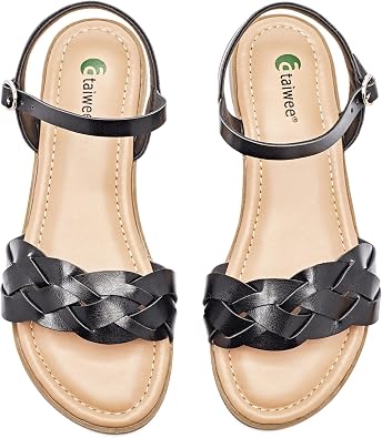 Ataiwee Womens Dressy Stylish Ankle Strap Slide Flat Sandals. | Buckle Ankle Strap with lightweight Rubber Sole,Memory foam footbed,Open-Toe