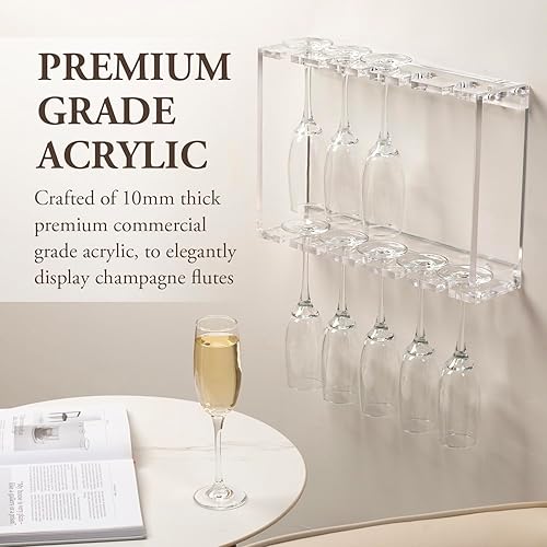 Miniatura 3 de MyGift Estante de exhibición moderno de acrílico transparente de 2 niveles montado en la pared para copas de champán