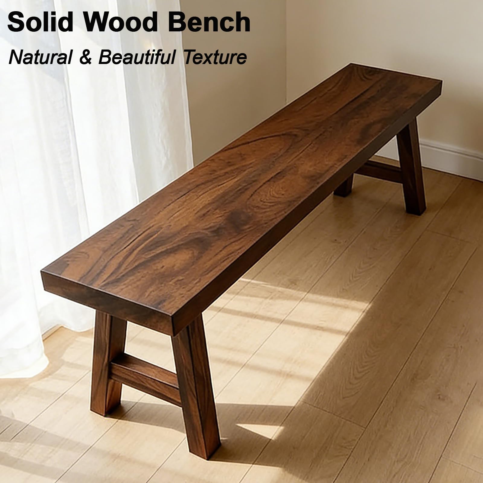 Banco rústico de madera maciza para entrada, comedor, dormitorio, sala de estar y porche, 180 cm de largo x 30 cm de ancho x 45 cm de alto, elegante banco de cama con patas en ángulo
