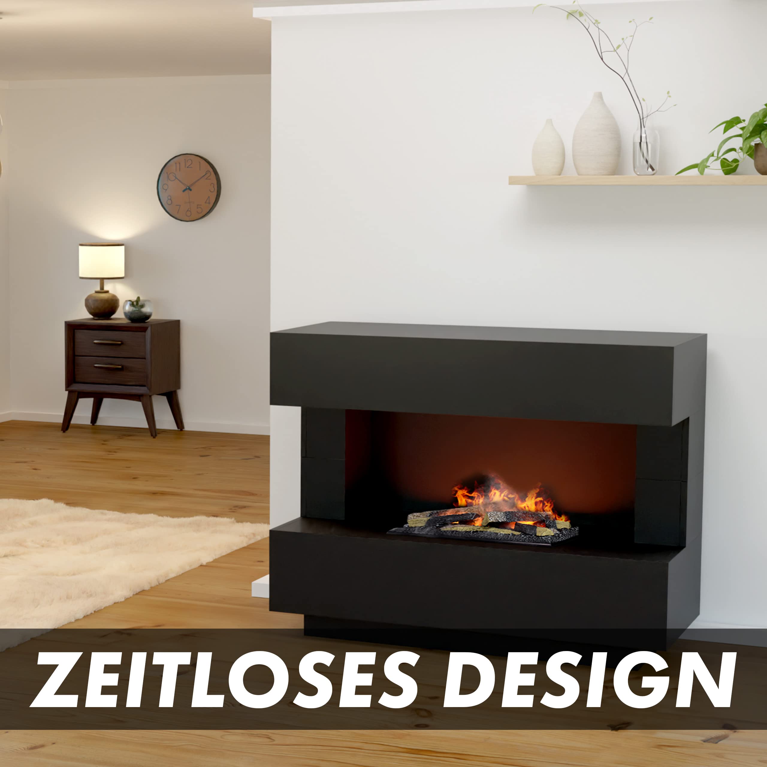GLOW FIRE Kamin a vapore acqueo KANT - Caminetto elettrico con fiamme 3D LED realistiche, effetto crepitio, telecomando, 120x93x50 cm - Opti-Myst 600 con decoro in legno, Grigio