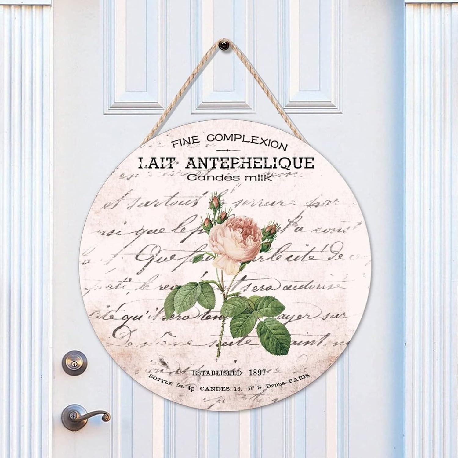 Retro Wall Door Hanging Sign, French Vintage Flower Wood Door Sign, Flower 16x16in Front Door Sign Decor for Outdoor Front Porch Farmhouse Housewarming Gifts