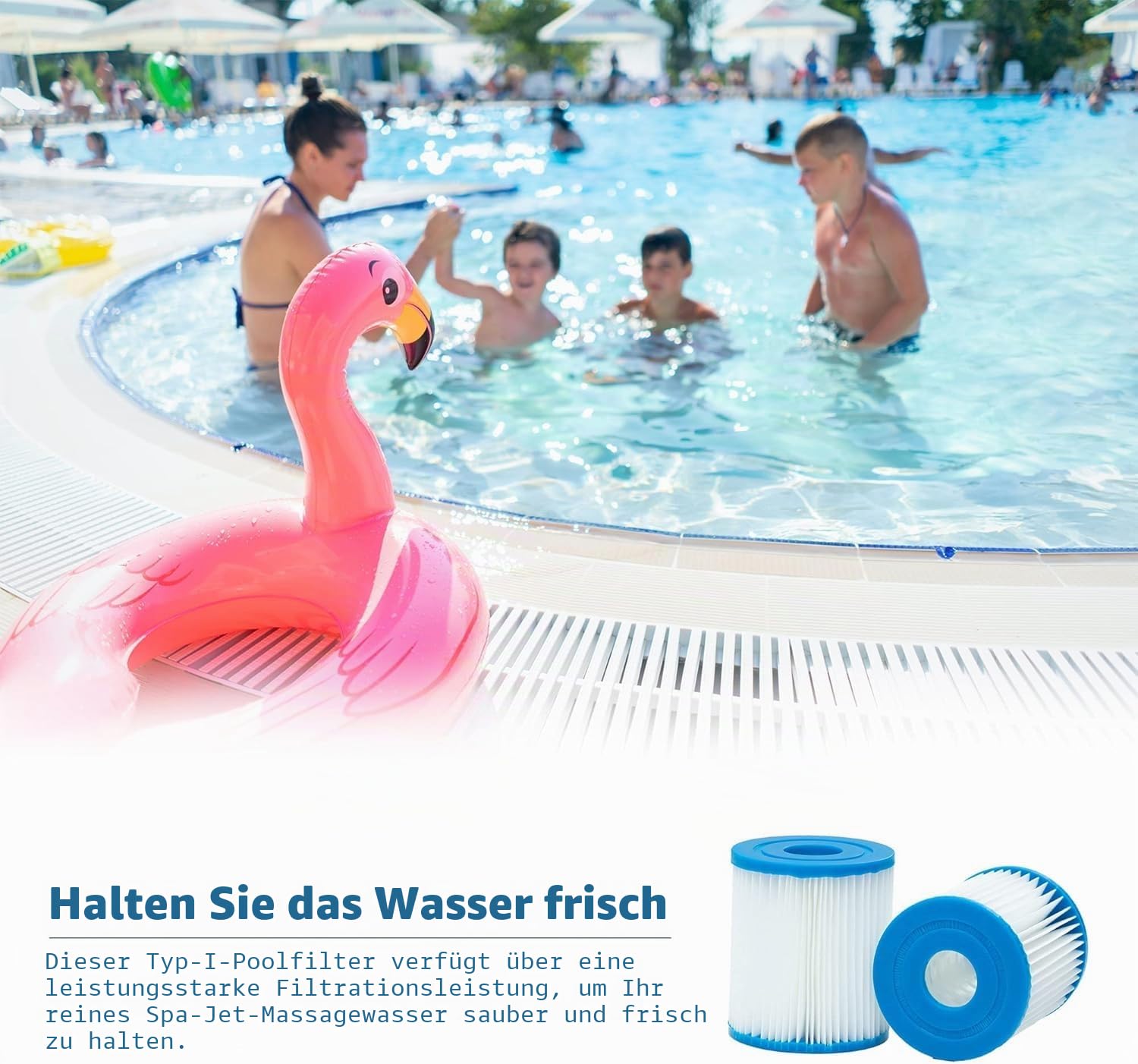 Typ I Filterkartusche für Bestway Aufstellpool, Ersatzfilterkartusche für aufblasbares Schwimmbad, 3,1 x 3,5 Zoll, 58093-17, 4 Stück