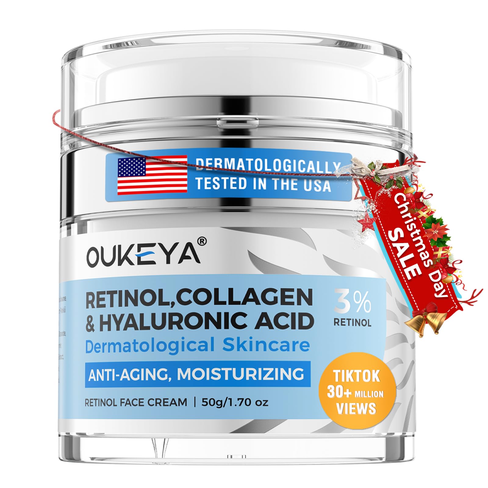 OUKEYA Crema Notte Viso Antirughe - 3% Retinolo + 5% Niacinamide & Acido Ialuronico - Trattamento Intensivo per Rughe Profonde, Macchie Scure e Pelle Disidratata - Effetto Lifting & Idratazione, 50ml