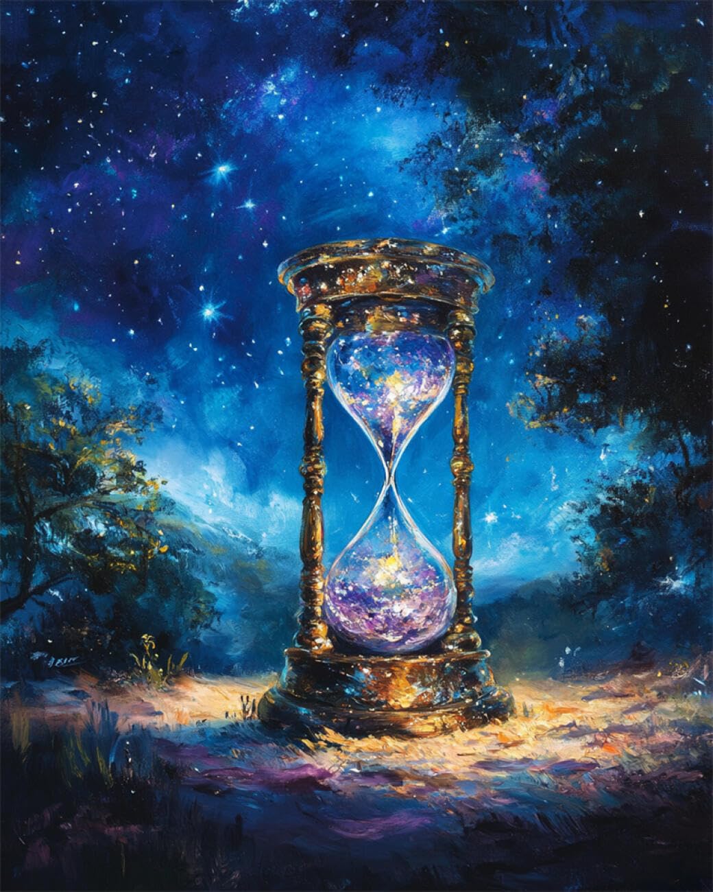 RKFLGEW DIY Seed Bead Embroidery Kits Hourglass and Starry Sky 30x40cm