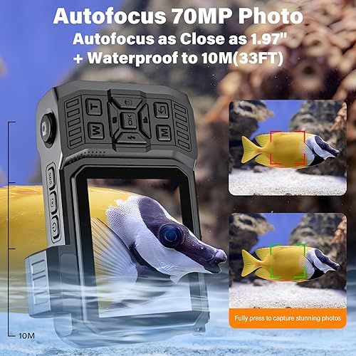 Miniatura 4 de Cámara subacuática 8K 70MP Cámara digital 33FT Cámara impermeable con tarjeta de 32 GB resistente a prueba de polvo a prueba de golpes Naranja,Azul