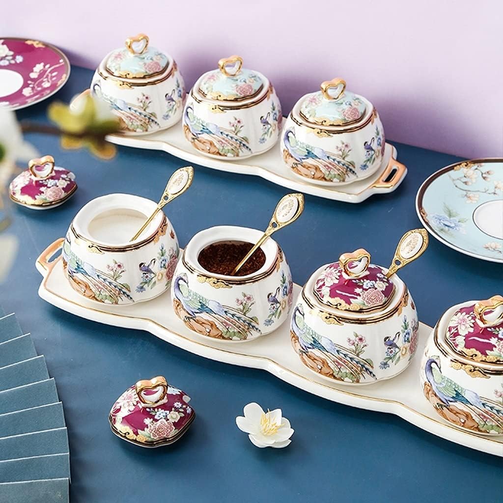 Spice jar Creative Household Oil Salt Sauce and Vinegar Condiment Bottle Ceramic Sugar Bowl Kitchen Condiment Box Set Set of 4 Spice Containers,C