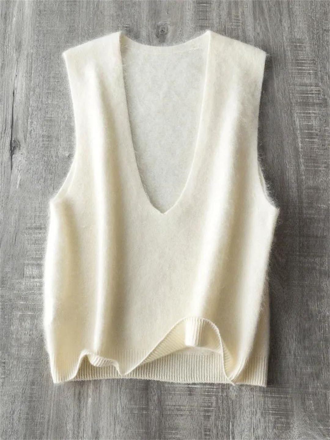 Women Fleece Wool Sweater Vest V-Neck Knitted Pullover Tops