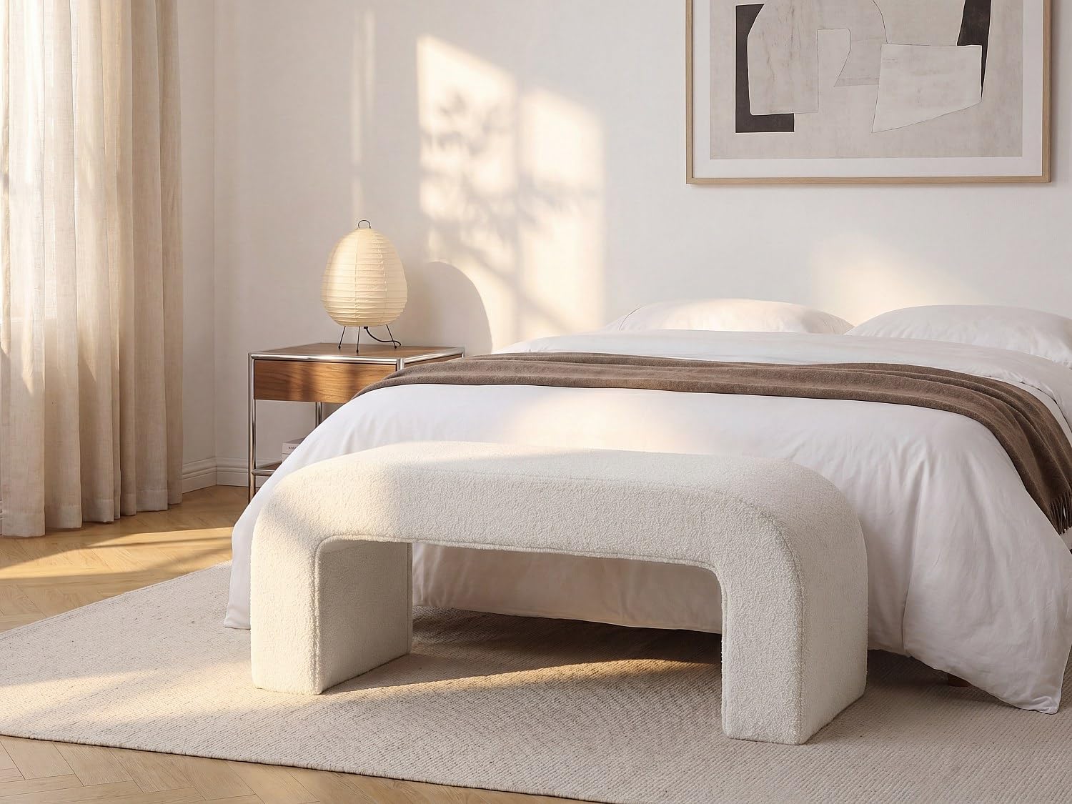 Vente-unique - Banc en Tissu Bouclette - Blanc - CALVELO
