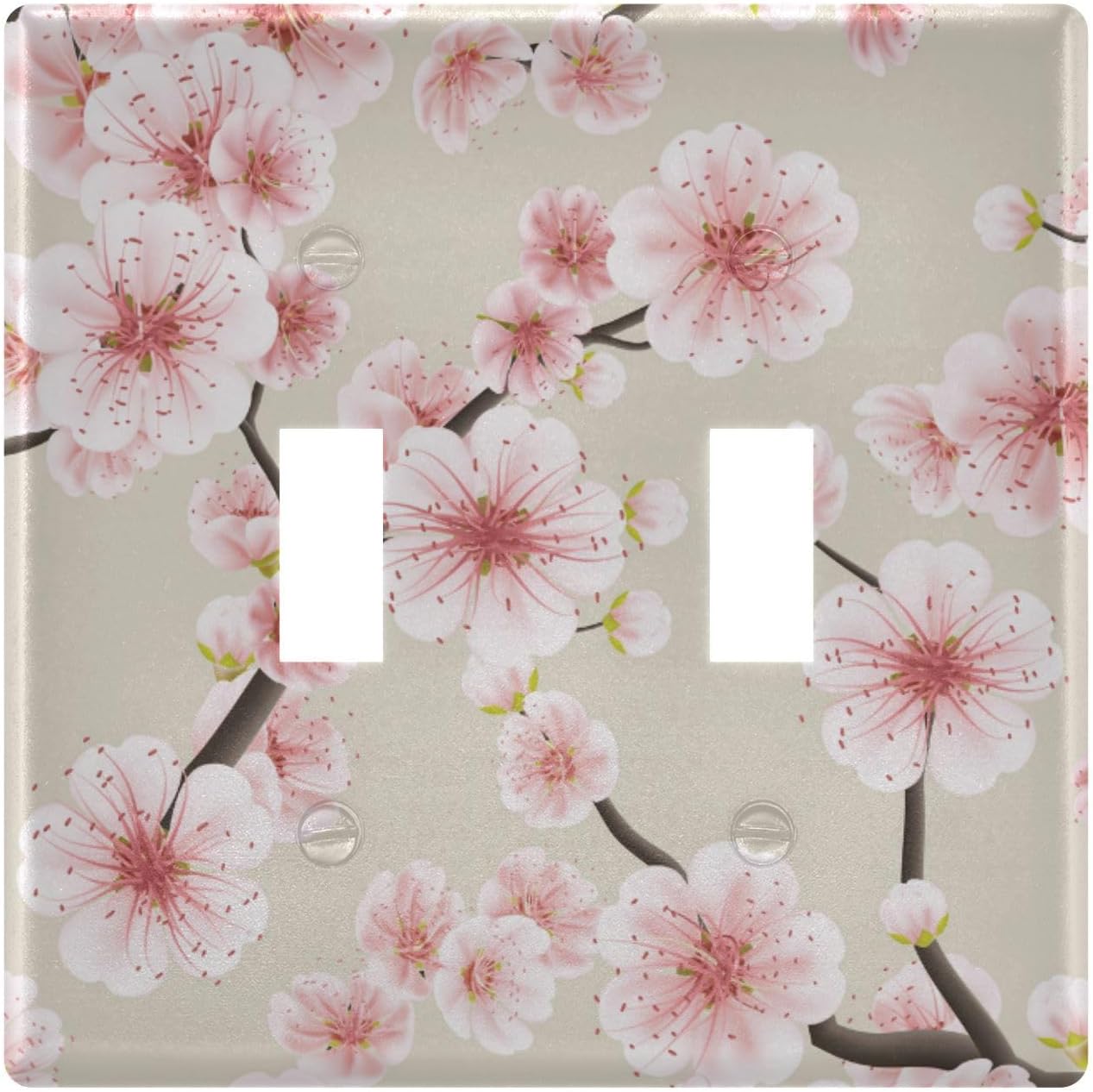 Blueangle Double Toggle Light Switch Wall Plate Cover - Japanese Flowering Cherry Light Switch Cover Decorative Outlet Cover Wall Plate, Size 2-Gang（419）