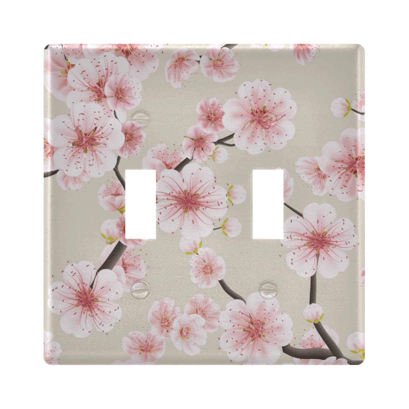 Blueangle Double Toggle Light Switch Wall Plate Cover - Japanese Flowering Cherry Light Switch Cover Decorative Outlet Cover Wall Plate, Size 2-Gang（419）