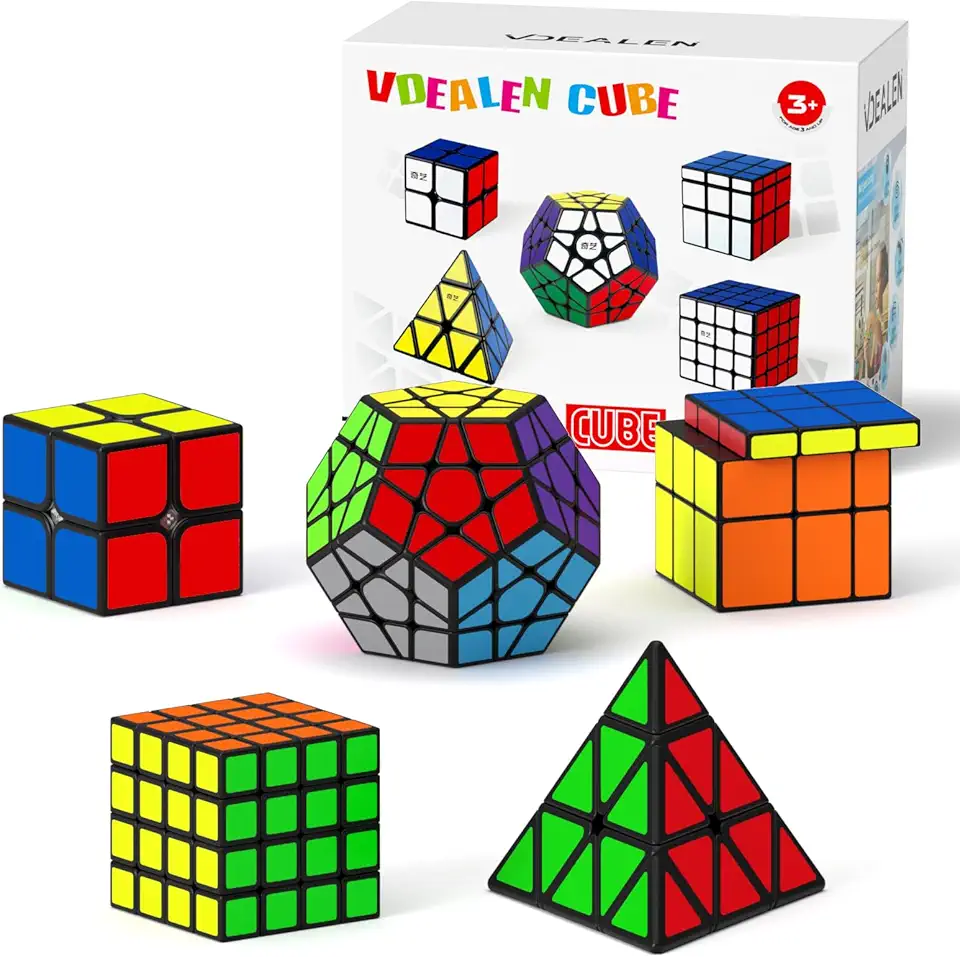Vdealen Speed Cube Set, 2x2 4x4 Pyramid Mirror Dodecahedron Magic Cube Pack, Puzzle Cube Bundle Toys for Classroom Prizes Birthday Party, for Kids Teens Adults-5 Pack