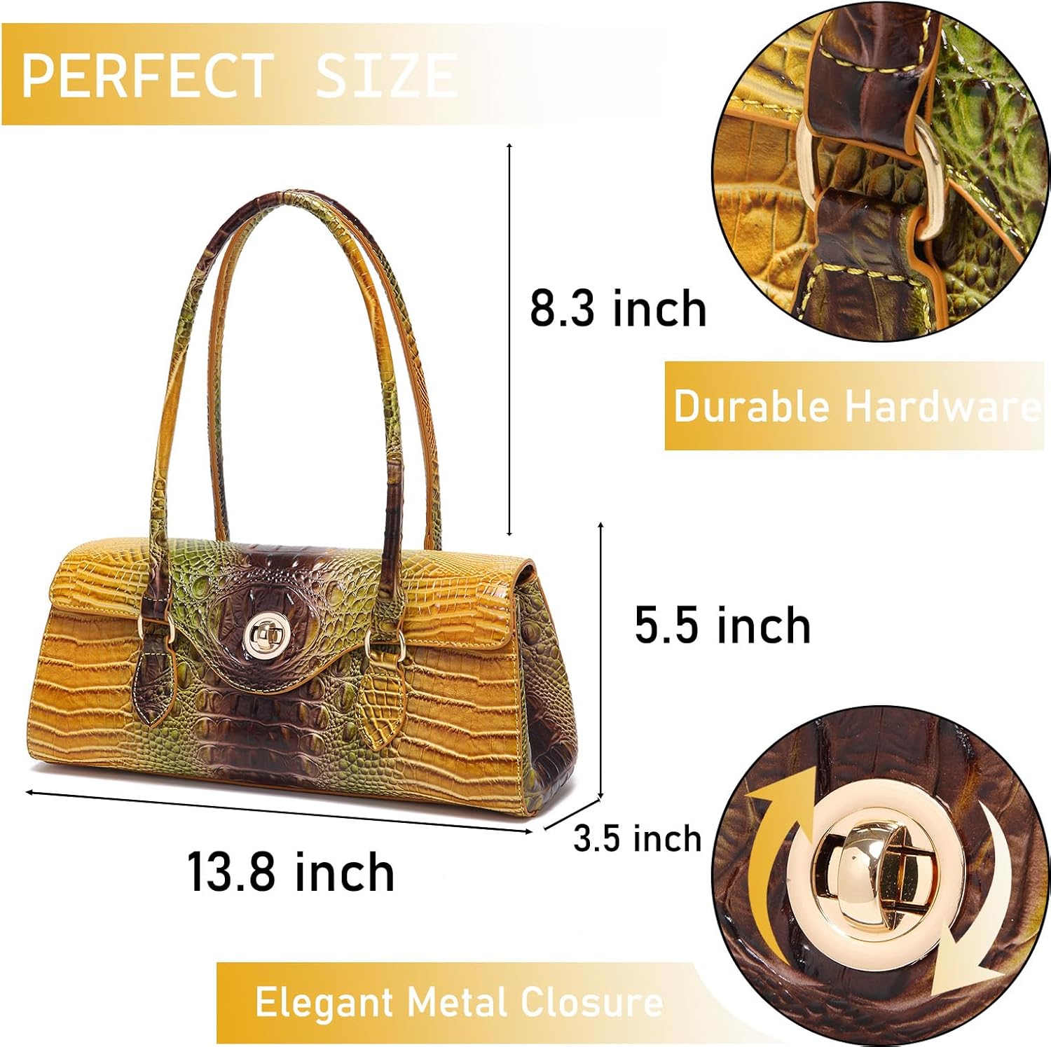 Leather Crocodile Pattern Top Handle Handbag for Women High-value Satchel Tote Purse for Ladies - Image 3