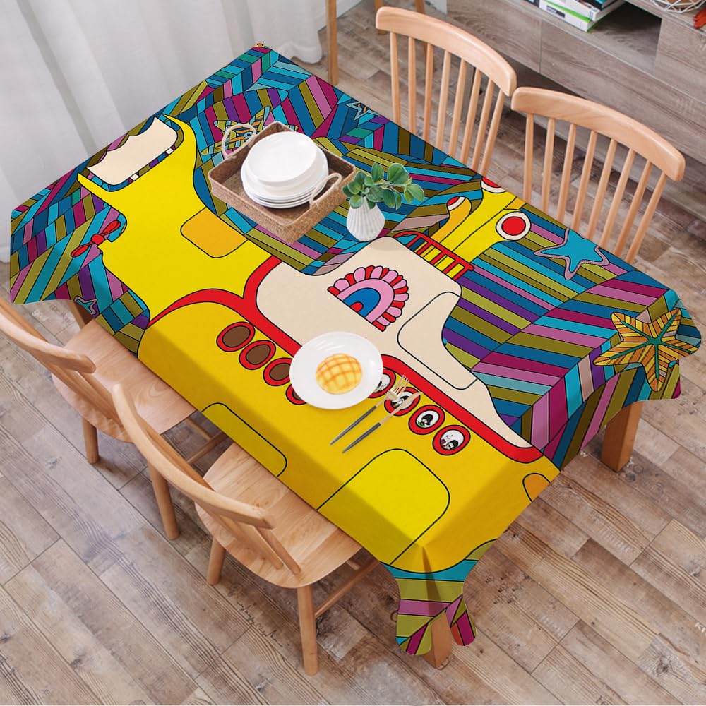 DALEXHM Table Cloth Wipe Clean Rectangular, wipeable tablecloths,Dining Table Cover for Kitchen Outdoor Garden Table,Yellow Submarine The Beatles Rock Band Illustration (2),54x72 in